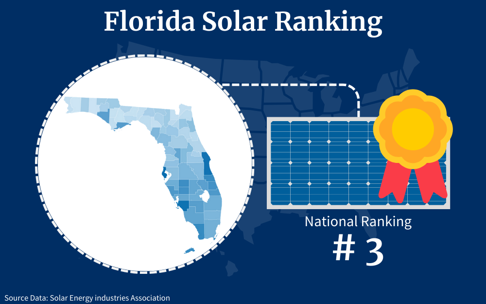 Florida ranks third among the fifty states for solar panel adoption as a renewable energy resource.