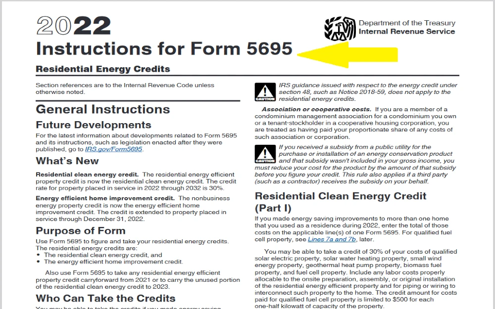 Screenshot of a PDF file containing Instructions for Form 5695 from the Internal Revenue Service.